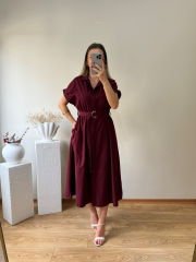 KEMERLİ VE BELDEN LASTİKLİ MARKA MODEL GÖMLEK ELBİSE BORDO