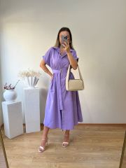 KEMERLİ VE BELDEN LASTİKLİ MARKA MODEL GÖMLEK ELBİSE LİLA