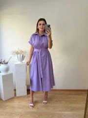 KEMERLİ VE BELDEN LASTİKLİ MARKA MODEL GÖMLEK ELBİSE LİLA