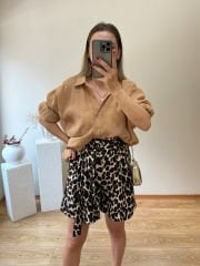 LEOPAR DESEN ŞEHİR BOY BELDEN LASTİKLİ VE YÜKSEK BEL ŞORT