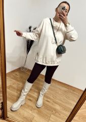 KREM RENK OVERSİZE İÇİ İNCE ŞARDONLU YUMUŞAK BASİC SWEAT