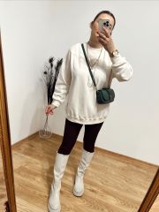 KREM RENK OVERSİZE İÇİ İNCE ŞARDONLU YUMUŞAK BASİC SWEAT