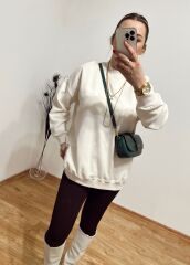 KREM RENK OVERSİZE İÇİ İNCE ŞARDONLU YUMUŞAK BASİC SWEAT