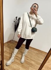 KREM RENK OVERSİZE İÇİ İNCE ŞARDONLU YUMUŞAK BASİC SWEAT