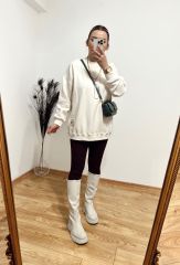 KREM RENK OVERSİZE İÇİ İNCE ŞARDONLU YUMUŞAK BASİC SWEAT
