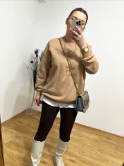 NUDE KAHVE OVERSİZE İÇİ İNCE ŞARDONLU YUMUŞAK KUMAŞ BASİC SWEAT