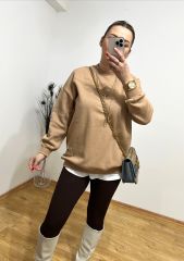 NUDE KAHVE OVERSİZE İÇİ İNCE ŞARDONLU YUMUŞAK KUMAŞ BASİC SWEAT
