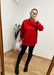 KIRMIZI OVERSİZE İÇİ İNCE ŞARDONLU YUMUŞAK KUMAŞ BASİC SWEAT