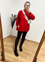 KIRMIZI OVERSİZE İÇİ İNCE ŞARDONLU YUMUŞAK KUMAŞ BASİC SWEAT