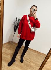 KIRMIZI OVERSİZE İÇİ İNCE ŞARDONLU YUMUŞAK KUMAŞ BASİC SWEAT