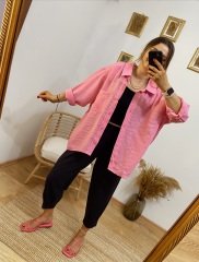 PEMBE OVERSİZE GÖMLEK
