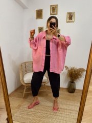 PEMBE OVERSİZE GÖMLEK