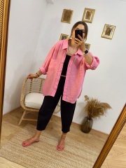 PEMBE OVERSİZE GÖMLEK
