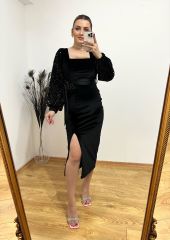 KOLLARI PAYETLİ SATEN KUŞAKLI KADİFE EBİSE
