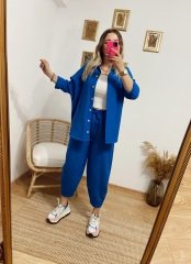 LACİVERT KETEN KUMAŞ ŞALVAR TAKIM