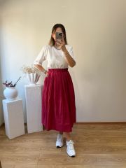 PARAŞÜT KUMAŞ BELİ LASTİKLİ KİRAZ RENGİ ETEK
