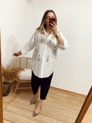 BEYAZ TAŞLI OVERSİZE GÖMLEK