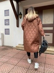 KAPİTONE UZUN OVERSİZE ŞAPKALI ACIKAHVE CEKET