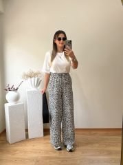 GRİ LEOPAR DESEN YÜKSEK BEL PANTOLON