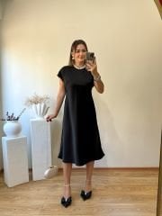 MARKA MODEL İTHAL SATEN KUMAŞ ELBİSE SİYAH