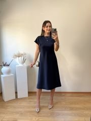 MARKA MODEL İTHAL SATEN KUMAŞ ELBİSE LACİVERT