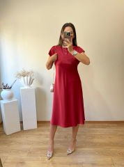 MARKA MODEL İTHAL SATEN KUMAŞ ELBİSE AÇIK BORDO