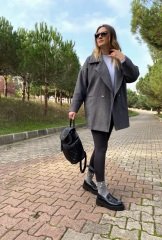 OVERSİZE GRİ İÇİ ASTARLI KAŞE CEKET