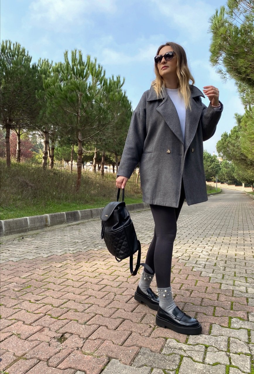 OVERSİZE GRİ İÇİ ASTARLI KAŞE CEKET