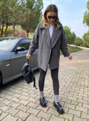 OVERSİZE GRİ İÇİ ASTARLI KAŞE CEKET
