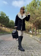 SİYAH KAŞE İÇİ KÜRKLÜ CEKET