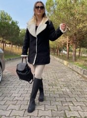 SİYAH KAŞE İÇİ KÜRKLÜ CEKET
