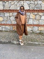 OVERSİZE KAHVE RENK KAPİTONE CEKET