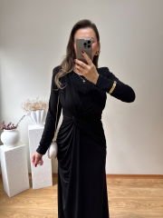 MARKA MODEL ÖZEL TASARIM VATKALI FULL ESNEK İTHAL SANDY KUMAŞ ELBİSE