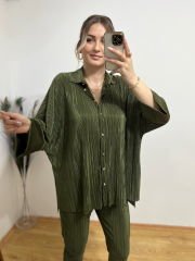 PARLAK PİLİSE KUMAŞ GÖMLEK TAKIM YEŞİL