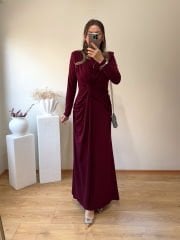 MARKA MODEL ÖZEL TASARIM ÖZEL TASARIM VATKALI TOK SANDY KUMAŞ ELBİSE BORDO