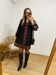 ORJİNAL MODEL SİYAH  İŞLEME DETAYLI ELBİSE