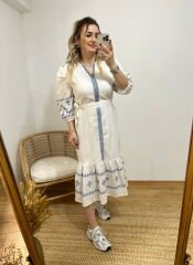 ORGANİK PAMUK KUMAŞ İŞLEMELİ İÇİ ASTARLI ELBİSE