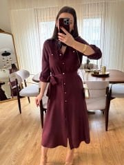 TENSEL KUMAŞ GÖMLEK ELBİSE BORDO