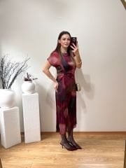 ZRA MODEL DÜĞÜM DETAYLI SATEN ELBİSE