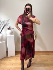 ZRA MODEL DÜĞÜM DETAYLI SATEN ELBİSE