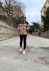 LEOPAR DESENLİ KAPÜŞONLU ŞİŞME MONT