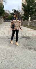 LEOPAR DESENLİ KAPÜŞONLU ŞİŞME MONT