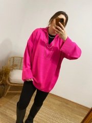 ŞEKER PEMBE VİNTAGE KOLLARI KIVRIK POLO YAKA OVERSİZE TRİKO