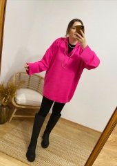 ŞEKER PEMBE VİNTAGE KOLLARI KIVRIK POLO YAKA OVERSİZE TRİKO