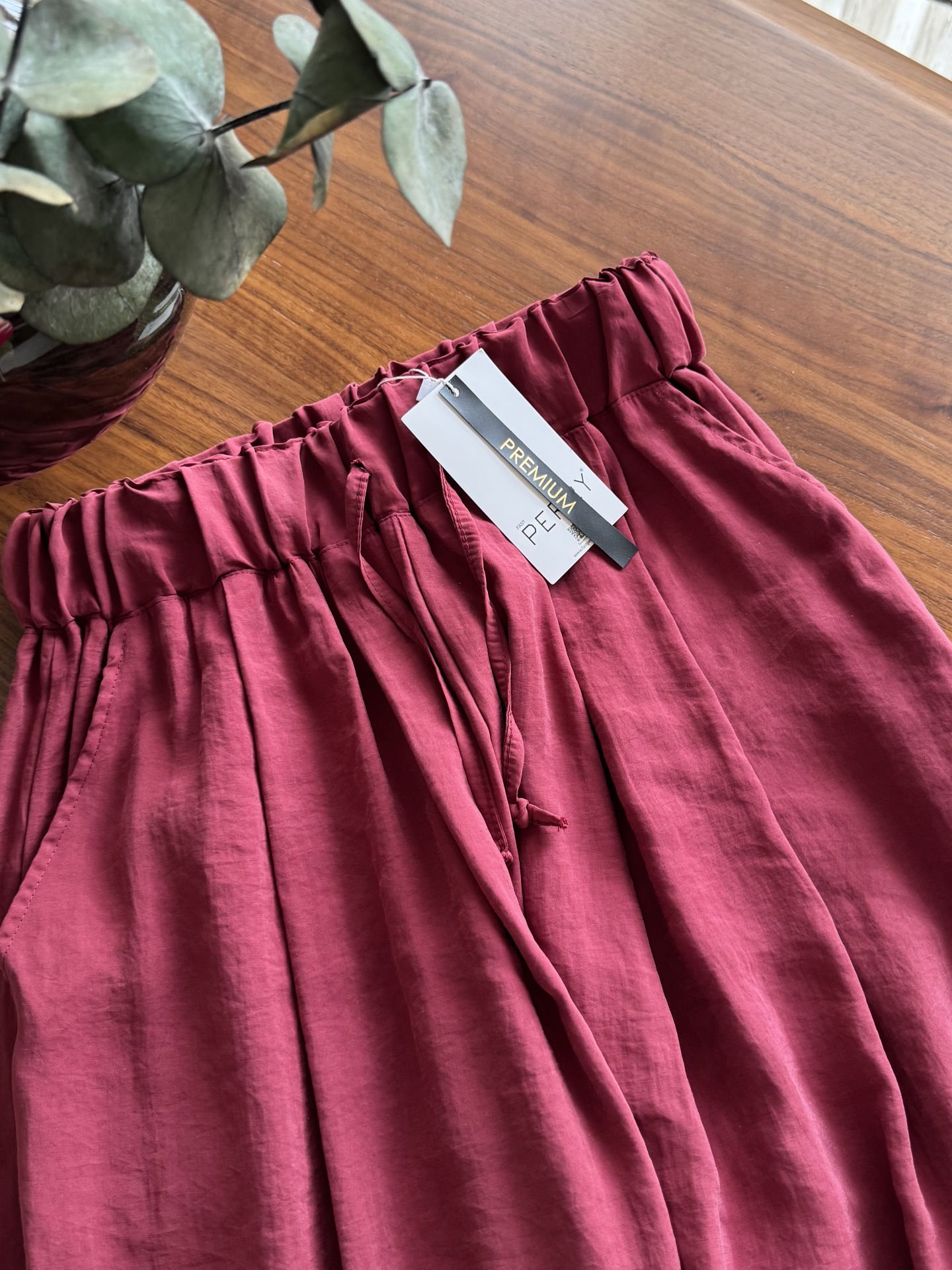PREMIUM TENSEL KUMAŞ YÜKSEK BEL BOL PANTOLON BORDO