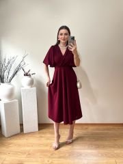KOLLARI ÇAN V YAKA ELBİSE BORDO
