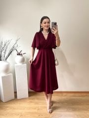 KOLLARI ÇAN V YAKA ELBİSE BORDO