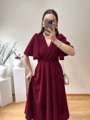 KOLLARI ÇAN V YAKA ELBİSE BORDO
