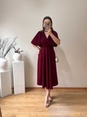 KOLLARI ÇAN V YAKA ELBİSE BORDO