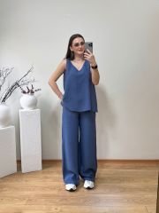TENSEL KUMAŞ PALAZZO TAKIM İNDİGO